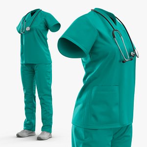 Medical Scrubs Uniform with Stethoscope No Body Teal