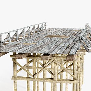 Wooden old bridge damaged an3 3D model