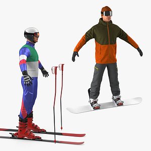 3D skier snowboarder skiing model