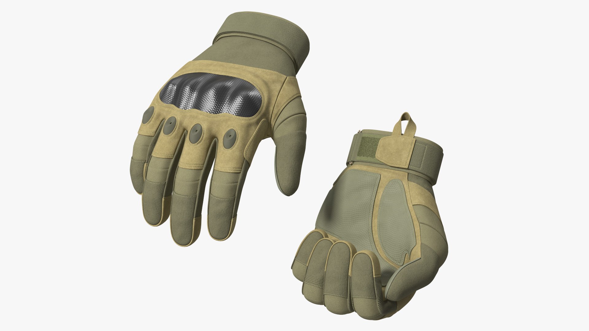 Special Gloves Airsoft Khaki Fur Rigged 3D model preview