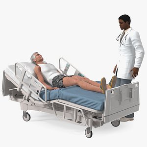 Patient on Hospital Bed 2 and Doctor Rigged 3D model