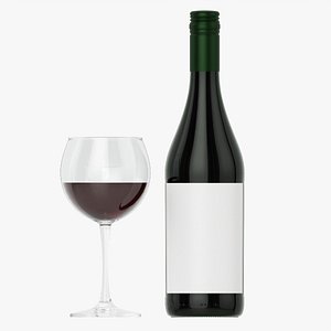 Wine bottle mockup 08 screw cap with glass 3D model
