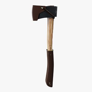 Wood Hatchet Axe with Leather Accessories 3D model