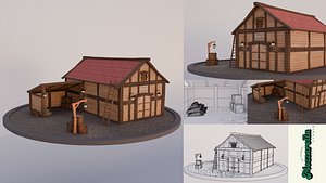 Stylized Medieval Warehouse Old Town Marketplace Environment Asset 3D model