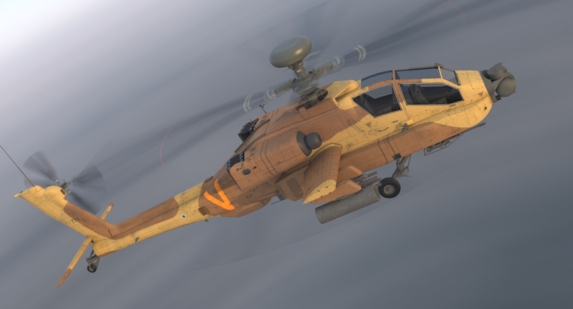 AH-64D Apache Longbow Israel Rigged 3D Model 3D model preview