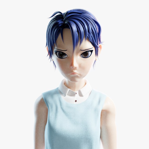 GIRL TOON 2 blue hair 3D