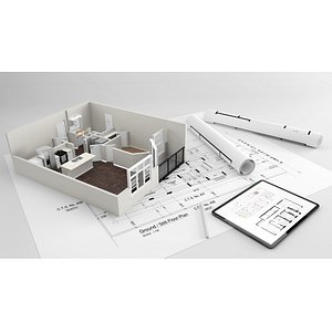 house with architecture drawing sheet 3D model