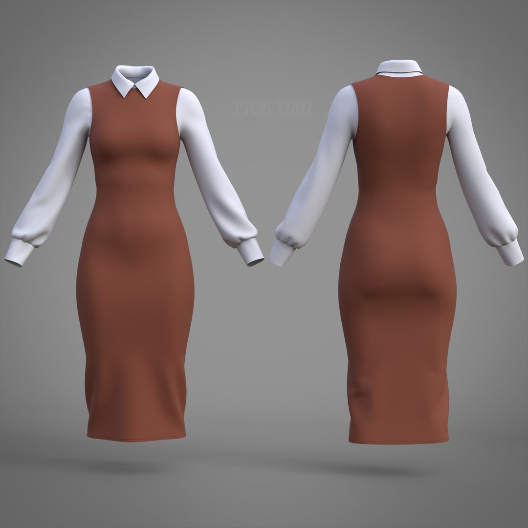 Pinafore Dress and Shirt Corporate Outfit - Two Piece Womens Office Clothing Set 3D model https://p.turbosquid.com/ts-thumb/Sy/r2VALB/56/thumbnail1/jpg/1771399433/1920x1080/fit_q87/6061727a96dca8972731556c63f8d3db3f5610c6/thumbnail1.jpg