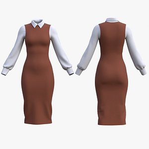 Pinafore Dress and Shirt Corporate Outfit - Two Piece Womens Office Clothing Set 3D model