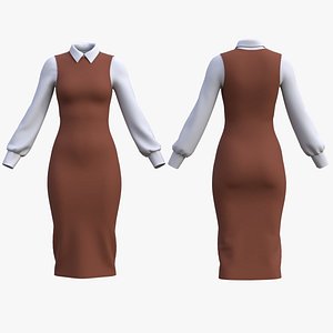 Pinafore Dress and Shirt Outfit - Two Piece Womens Office Clothing Set