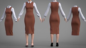Pinafore Dress and Shirt Outfit - Two Piece Womens Office Clothing Set