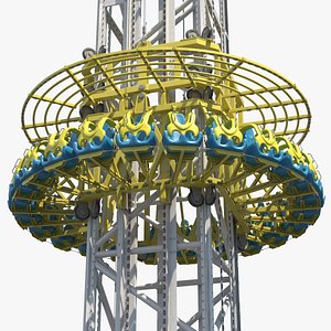 Amusement Drop Tower Ride Lights Off Rigged 3D model