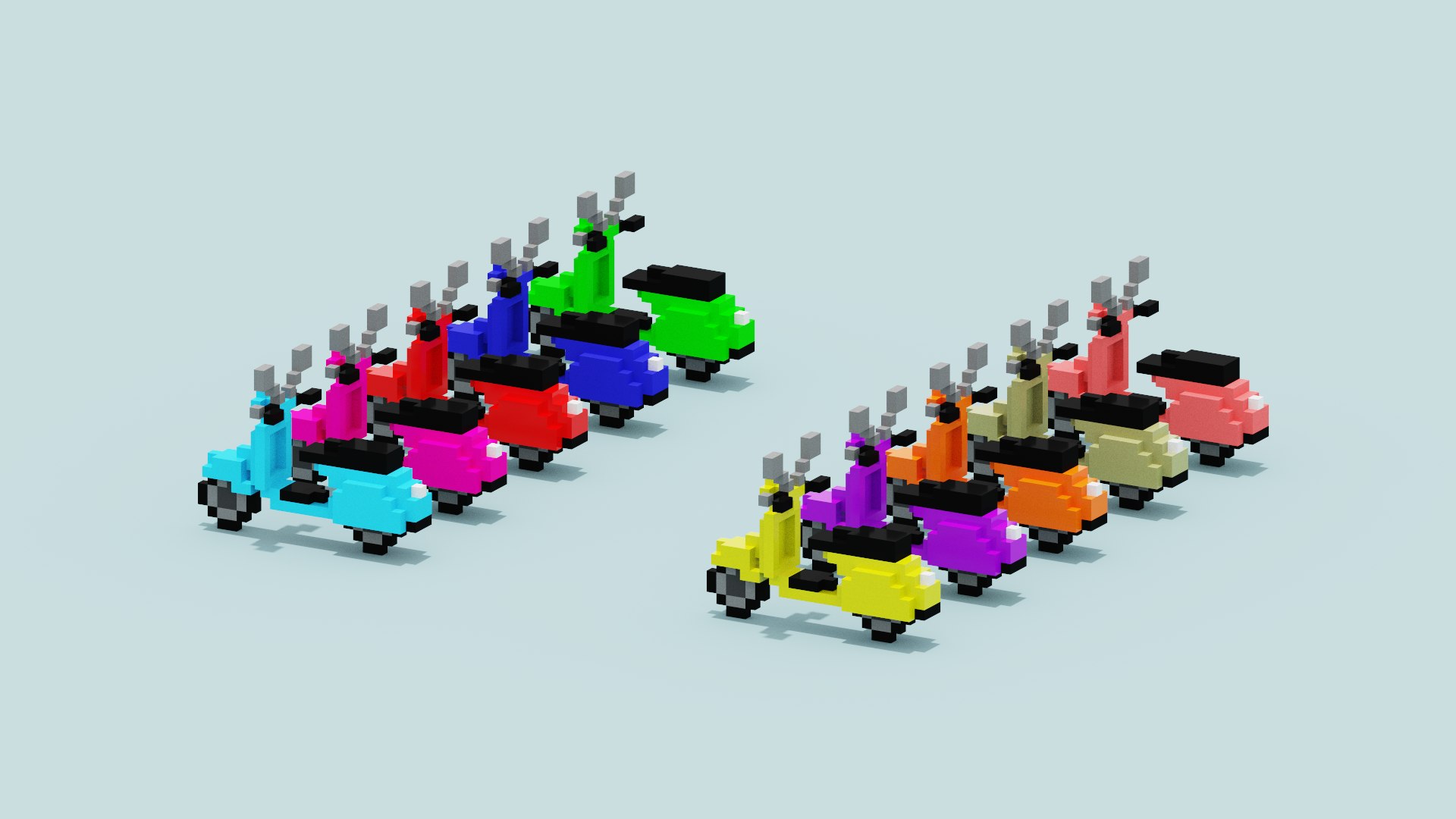 3D Voxel Vespa collection https://p.turbosquid.com/ts-thumb/Sz/J6LDH2/z2/spin202206151614310003/png/1655301596/1920x1080/fit_q87/16feba19c33265df0b73337f4bf1be3248a7af81/spin202206151614310003.jpg