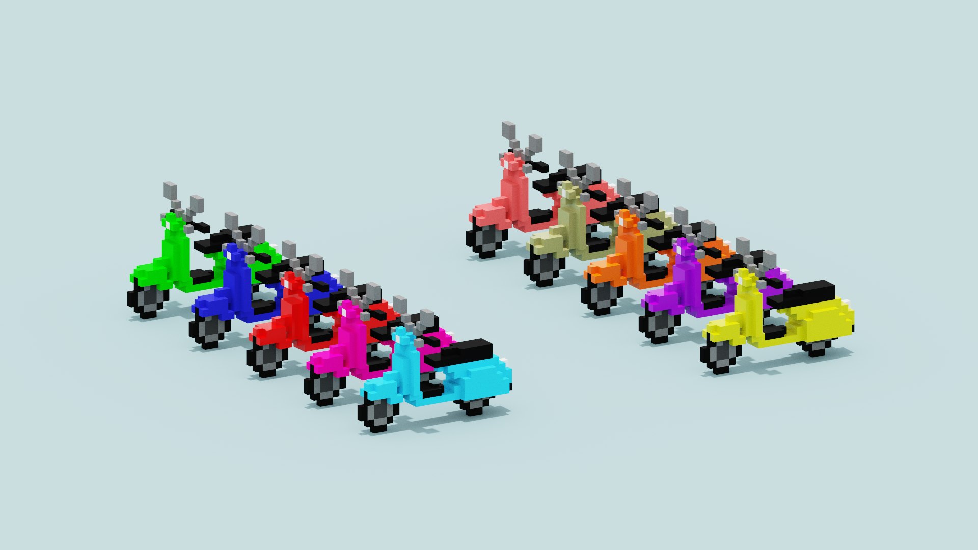3D Voxel Vespa collection https://p.turbosquid.com/ts-thumb/Sz/J6LDH2/zP/spin202206151614310001/png/1655301560/1920x1080/fit_q87/0299cd6c1c44c0b6aac79466a9cea7792fcb9c1d/spin202206151614310001.jpg