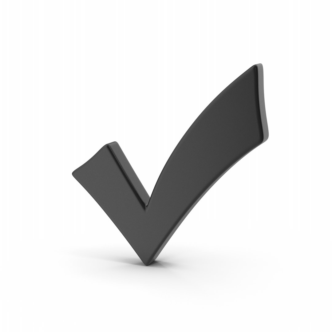 Checkmark Symbol model https://p.turbosquid.com/ts-thumb/Sz/K7ZW1Y/Tr/blackcheckmarksymbol.h02.2k/png/1648838577/1920x1080/fit_q87/a0675741f79a6a2876eedc906d3c4c37d8f408b0/blackcheckmarksymbol.h02.2k.jpg