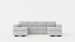 3D Webster U Sofa With Double Divan Light Gray