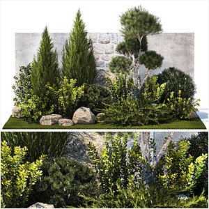 Beautiful garden with thuja cypress pine juniper 1374 3D model