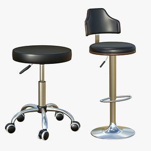 Stool Black Realistic Leather 3D