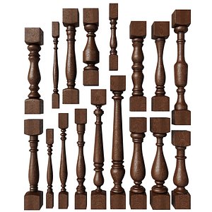 3D model baluster and railing fence of stairs pack 01