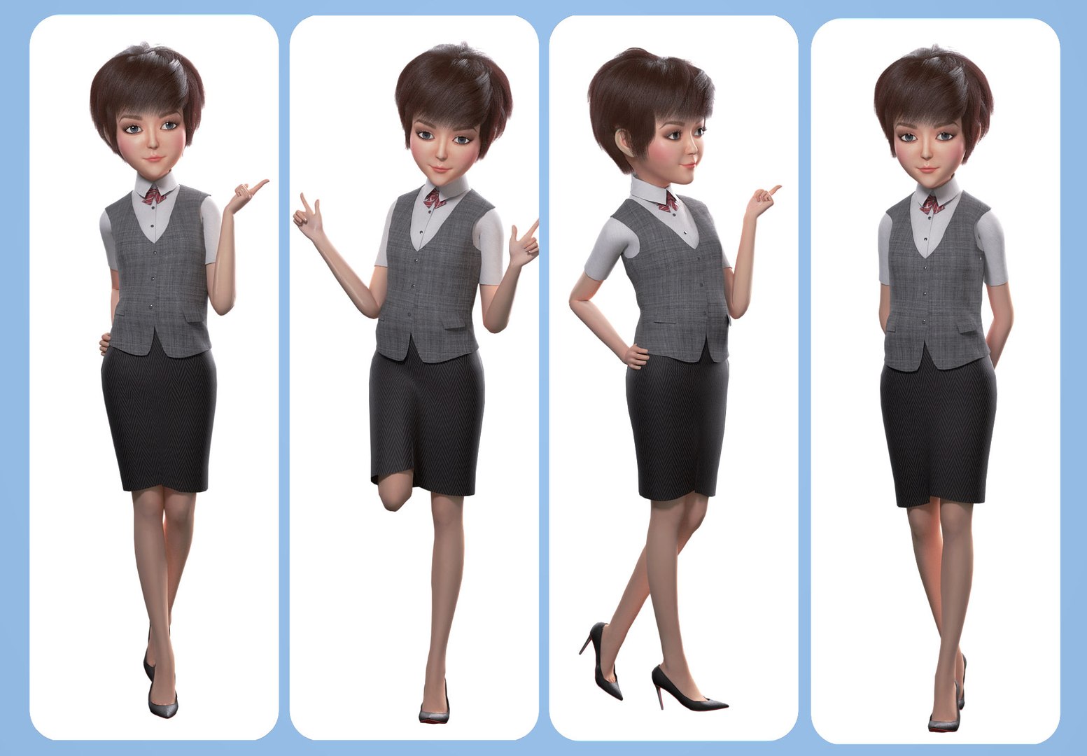 3D Model Business Suit Woman Cartoon Girl Rigger - TurboSquid 1767103