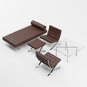 3D Knoll Barcelona Furniture Set model