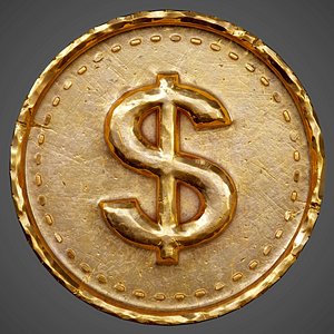 Old Coin with Dollar sign - PBR Game-Ready