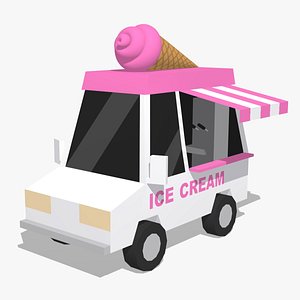 3D Cartoon Ice Cream Truck Low Poly Van Vehicle Food Truck