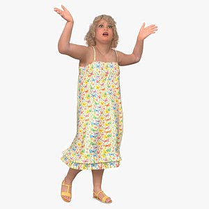 Chubby Girl in Butterfly Dress Rigged for Cinema 4D 3D model