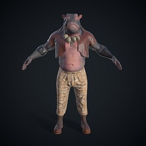3D hippopotamus character model