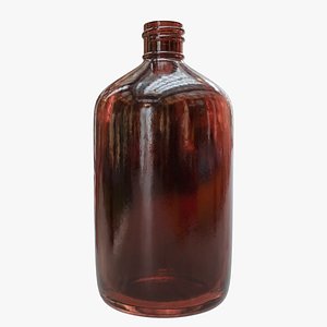 3D Large Amber Boston Round Glass Bottle