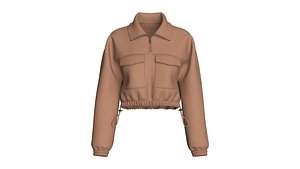 3D Girls Half-Zip Crop Top With Cinchable Hem