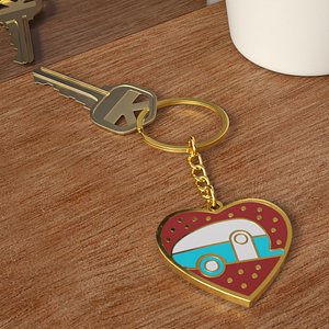 Metal House Key with Heart Trailer Charm