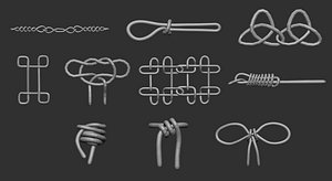20 Low poly knot nodes base mesh Zbrush IMM and curve set