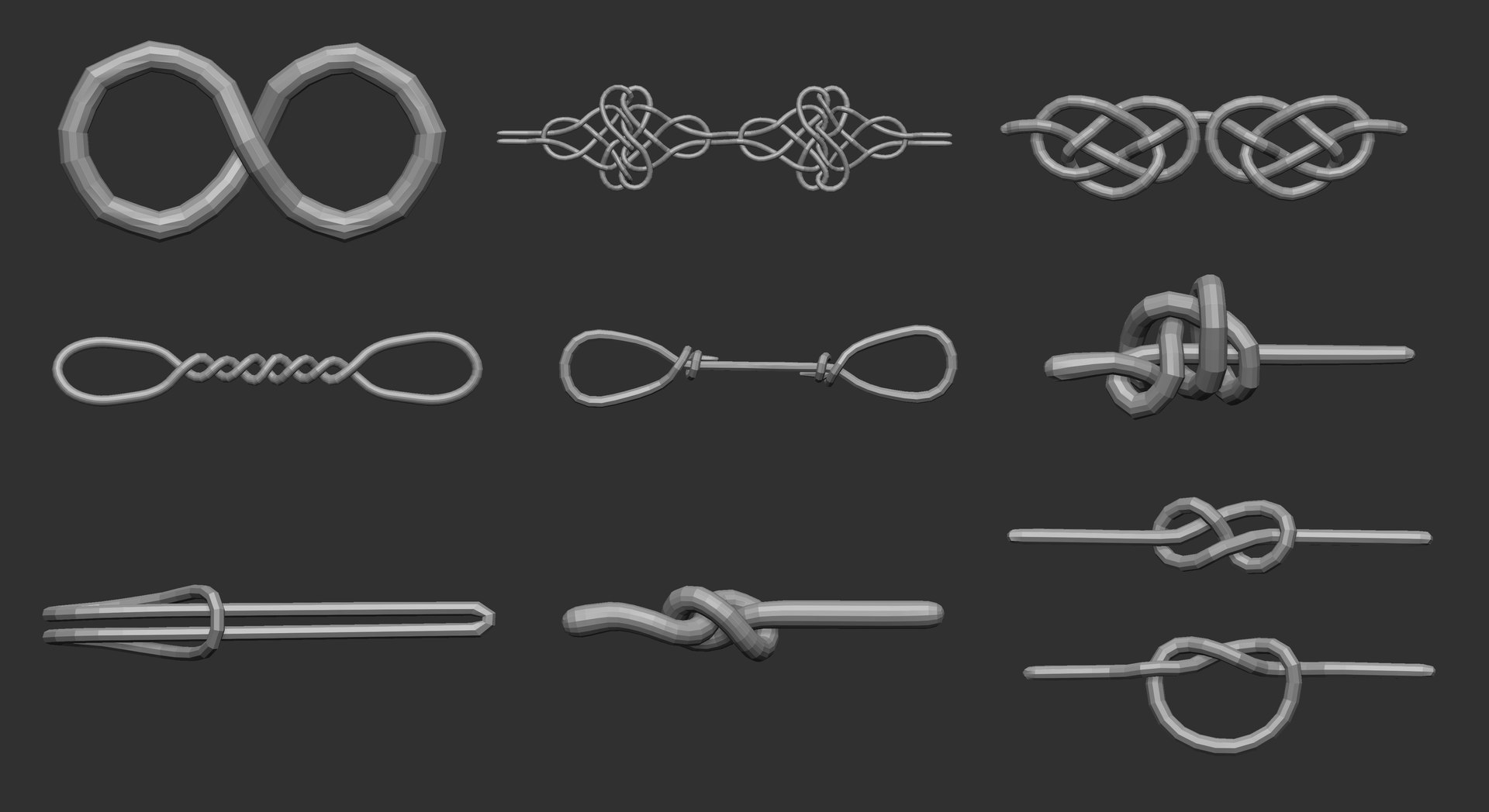 3D 20 Low Poly Knot Nodes Base Mesh Zbrush IMM And Curve Set ...
