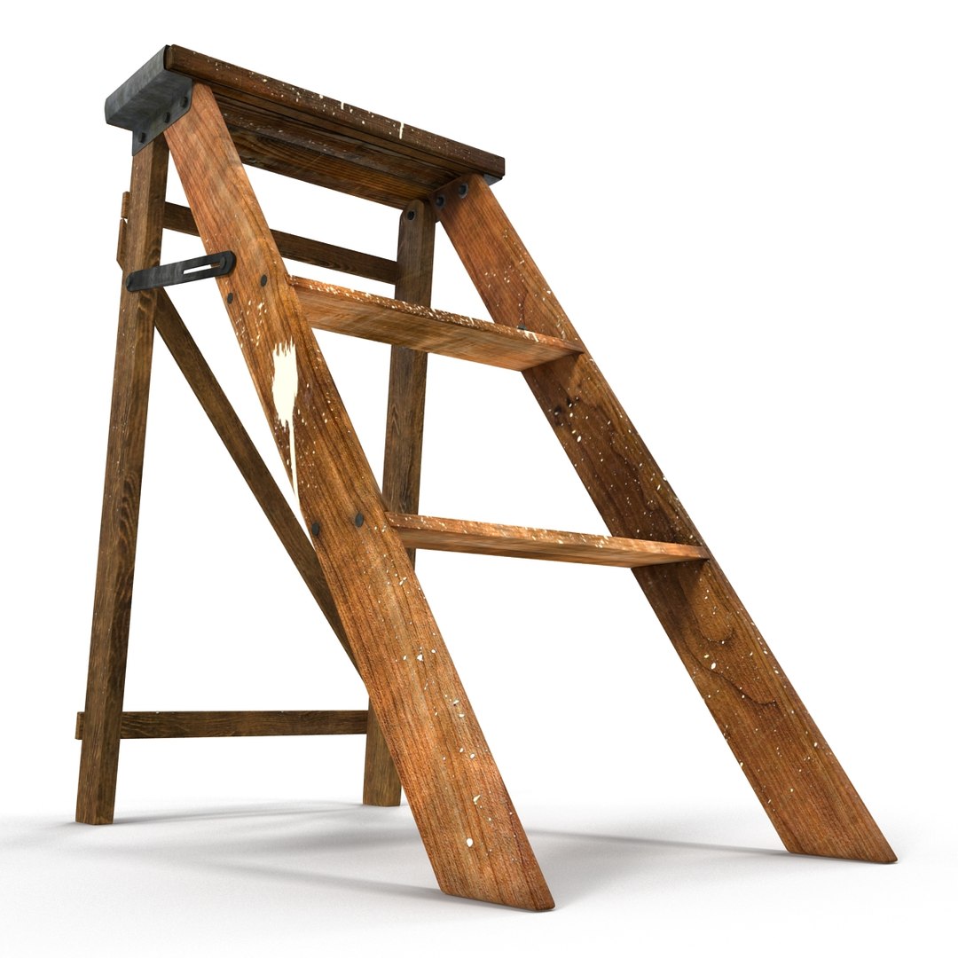 Old Wooden Step Ladder 3D model preview