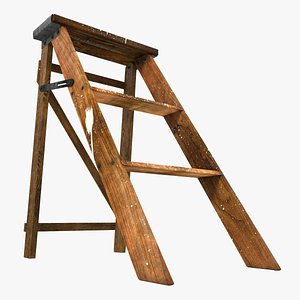 3d old wooden step ladder model