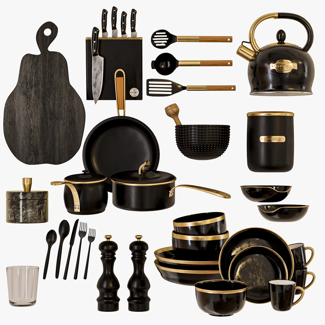 A Set Of Dishes Pots And Teapots For The Kitchen 3D - TurboSquid 2058222