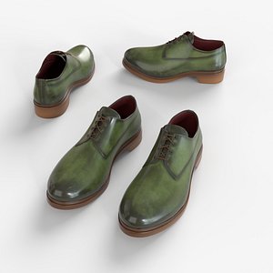 3D Green Leather Derbies Shoes