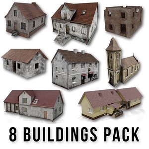 Post apocalyptic 8 Buildings Pack