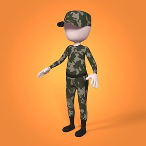 Cartoon Soldier Character - Stickman - Man -- Rigged