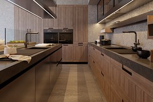 Arclinea - Principia Convivium - Timber Marble L-Shape Kitchen 3D model