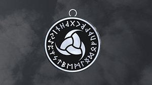 Norse Pendant - Triple Horn of Odin and Elder Futhark Runes l