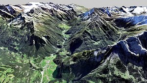 Mountain landscape and city Guttannen Switzerland 3D