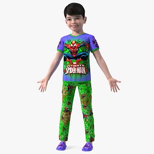 Asian Child Boy in Spiderman T-shirt