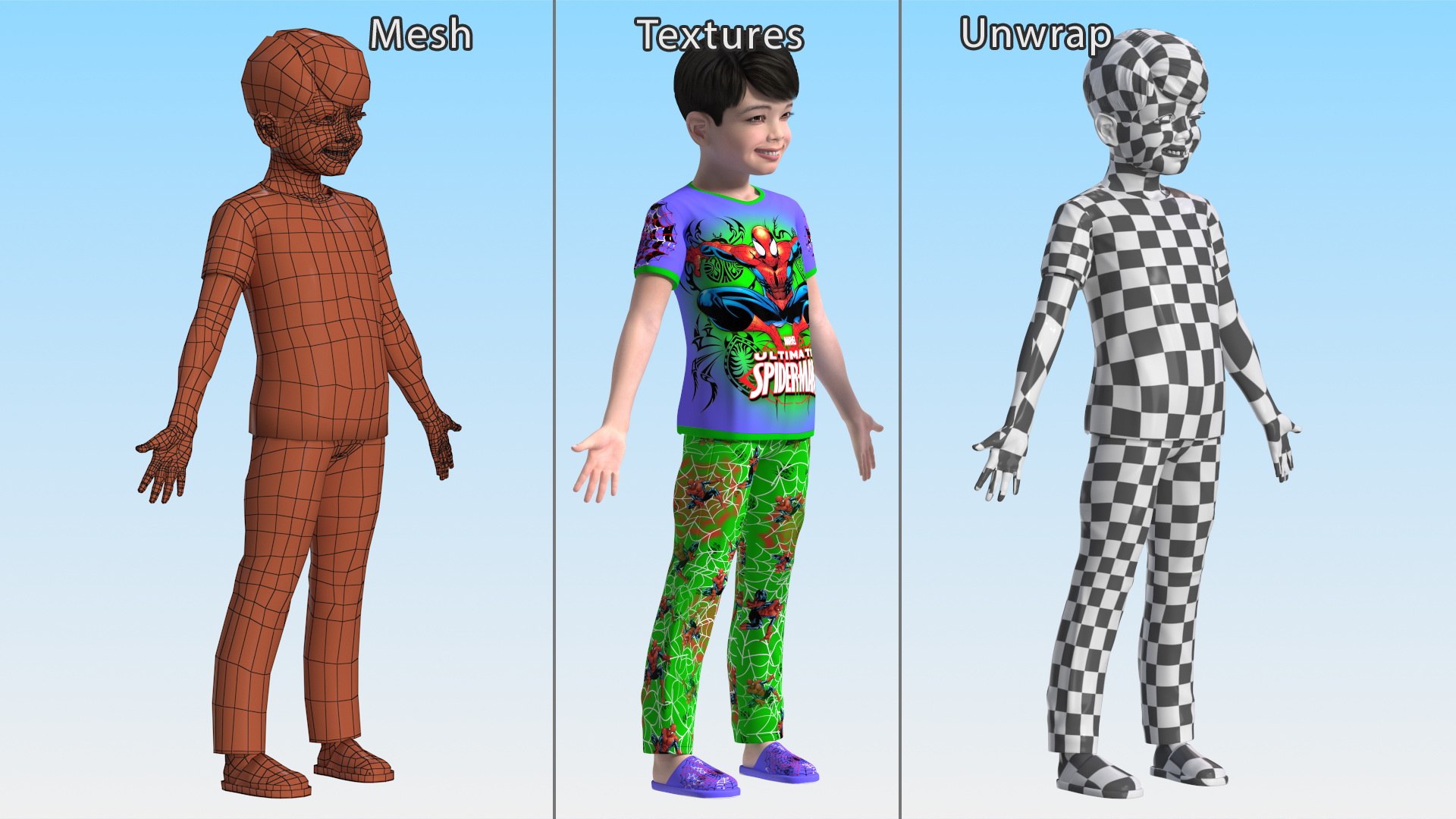 3D Asian Child Boy in Spiderman T-shirt https://p.turbosquid.com/ts-thumb/T2/zjrZlx/a7/asianchildboyinspidermantshirtvray3dmodel013/jpg/1667316906/1920x1080/fit_q87/52d056fa82f59293bdeb7f69099b1dffbea6b8b4/asianchildboyinspidermantshirtvray3dmodel013.jpg