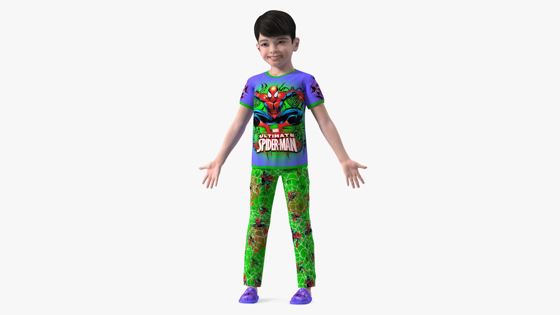 Asian Child Boy in Spiderman T-shirt 3D model preview