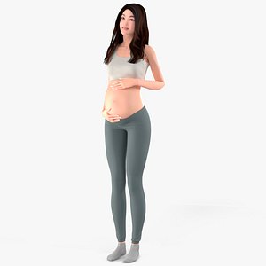 Asian Pregnant Woman Hands on Belly 3D model