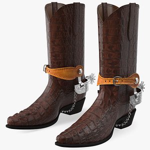 3D Crocodile Cowboy Boots with Spurs