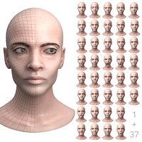 Female Head with 37 Facial Expressions