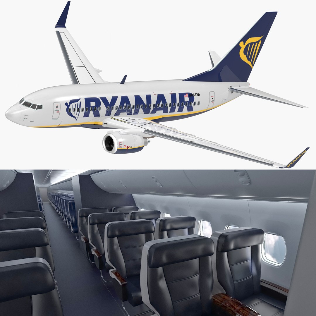 Boeing 737-600 with Interior Ryanair Rigged 3D model preview